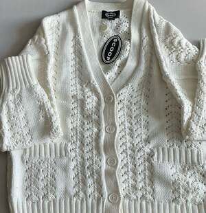 Scoop Women's V-Neck Pointelle Knit Cardigan Sweater with Pockets White